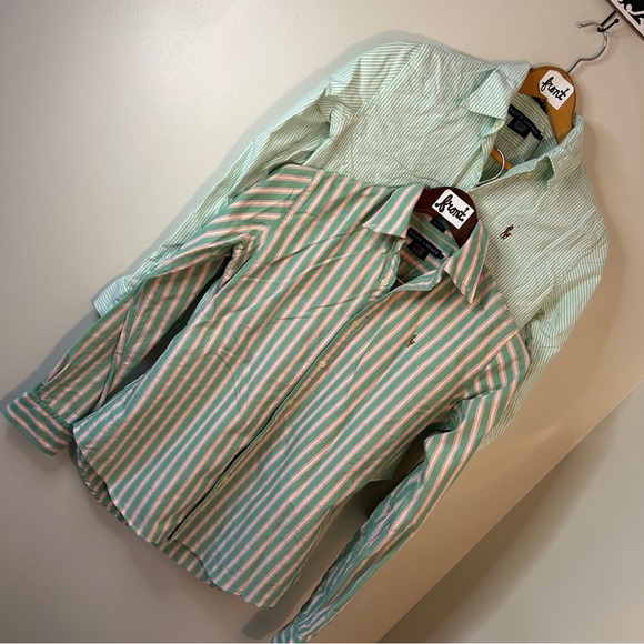 Ralph Lauren Tops - Ralph Lauren Green and Pink Striped Button Down Shirts